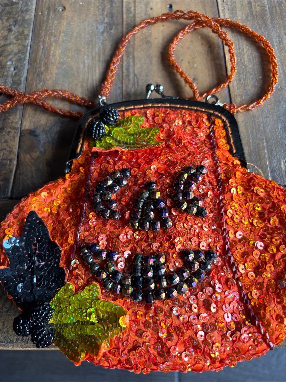 Embellished Orange Sequin Evening Bag - Decorative Bead Accents